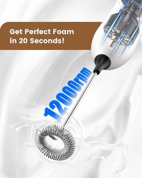 Frother Wand Rechargeable, USB Charging Milk Frother Handheld Powerful Coffee Frother for Coffee Latte, Cappuccino, Mocha, Macchiato, Frappe and P...
