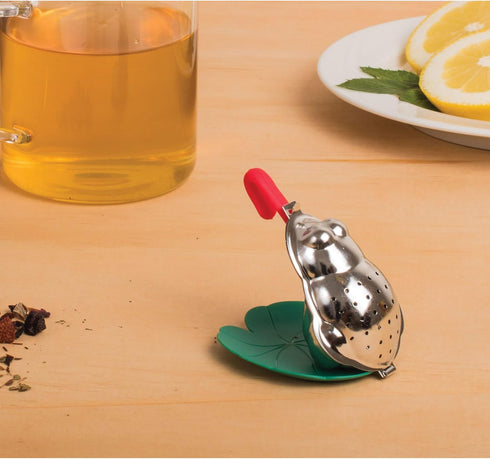 HIC Tea Infuser with Drip Tray, Frog and Lily Pad, 18/8 Stainless Steel with BPA-Free Plastic...