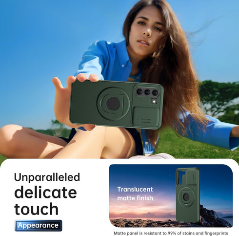 FUNMIKO for Samsung Galaxy S21 FE Case with Sliding Camera Lens Cover and Glass Screen Protector - Magnetic Kickstand - Shockproof Protective Phon...