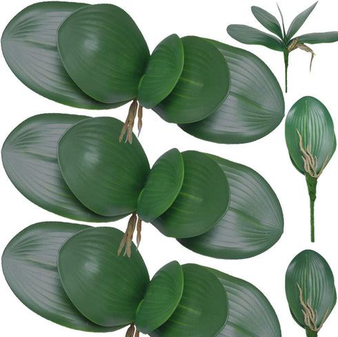 FagusHome 6 PCS Artificial Phalaenopsis Orchids Leaves 11 inches Green Faux Orchids Leaf (6 Pcs)...