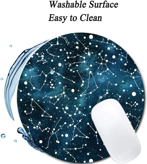 Cool Blue Galaxy Night Sky Pattern Mouse Pad Round Non-Slip Rubber Mousepad Laptop Office Computer Decor Cute Desk Accessories Customized Design M...