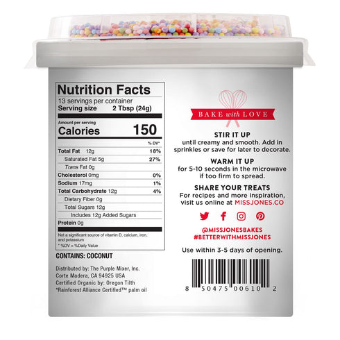 Miss Jones Baking 90% Organic Birthday Buttercream Frosting, Perfect for Icing and Decorating, Vegan-Friendly: Confetti Pop (Pack of 1)...