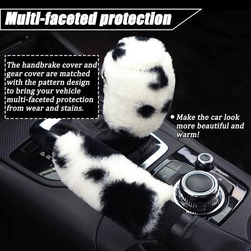 LUOYOYY 8 Pack Cute Cow Print Plush Fluffy Steering Wheel Covers Set with Fluffy Gear Shift Cover & Handbrake Cover & Fuzzy Seat Belt Pads & Car C...