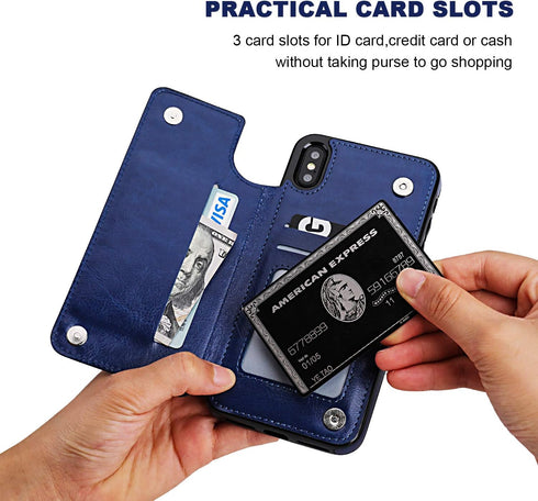 iPhone Xs Max Wallet Case with Card Holder,OT ONETOP Premium PU Leather Kickstand Card Slots Case,Double Magnetic Clasp and Durable Shockproof Cov...