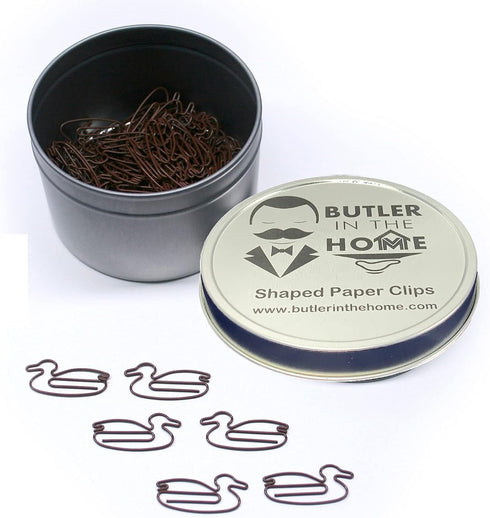 Duck Shaped Paper Clips Great for Paper Clip Collectors or Office Gift - Comes in Round Tin with Lid and Gift Box (Brown 100 Count)...