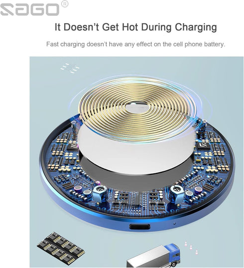 Wireless-Charger-SZSAGO 15W Fast Charge - C1 Wireless - Charging - Pad for iPhone 13/13 Mini/13 Pro/13 Pro Max/12/11/X/8, Samsung Galaxy S21/20/No...
