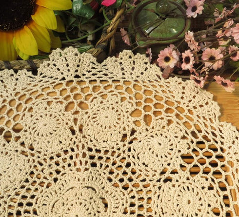 Damanni Beige Cotton Handmade Crochet Lace Tablecloth Doilies Table Overlay,Round,16 Inch,2PCS...