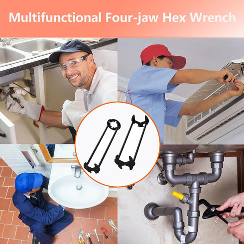 2 Pcs Four-jaw Hex Wrench, Basin Wrench Set, 7 Sizes Carbon Steel Multifunctional Sink Wrench, Tight Spaces Maintenance Installation Removal Fauce...