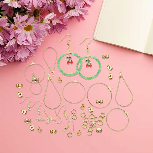 YaeYur 360pcs Beading Earring Supplies 60pcs Teardrop Round Beading Hoop Earrings 100pcs Beading Earring Hooks 100pcs Open Jump Rings 100pcs Butte...