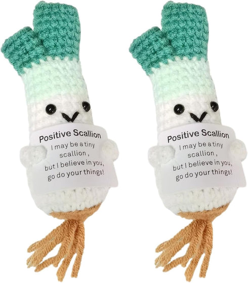 Positive Crochet Scallion Doll Funny Knitted Toys with Positive Card, Emotional Support Scallion Cute Creative Gifts for Friends Party Decoration ...