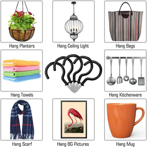 25 Pack Cup Hook Ceiling Hooks, 2.9 Inches, FineGood Vinyl Coated Screw-in Hanger for Indoor and Outdoor Use - Black...