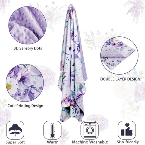 Baby Blankets for Girls Boys Soft Plush Minky Blanket 30x40 Inches with Double Layer Dotted Backing for Toddler Newborn, Purple Baby Crib Blanket ...