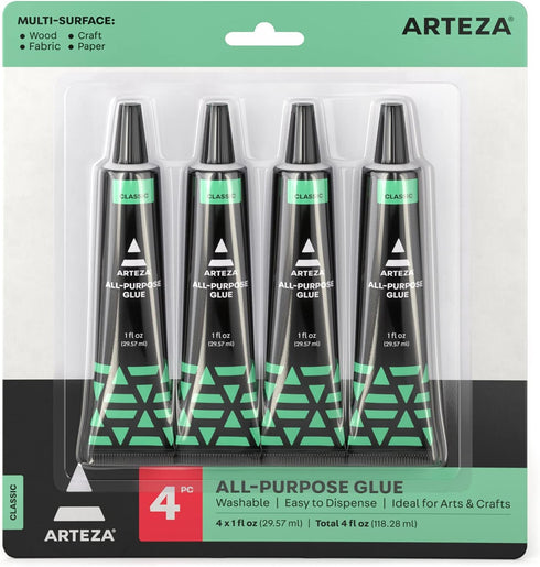 ARTEZA All-Purpose Craft Glue, 4-Pack, Fast-Drying Clear Glue for Crafts, Ideal for Wood, Fabric, Plastic, Glass, Metal, Ceramic, Jewelry, Model, ...