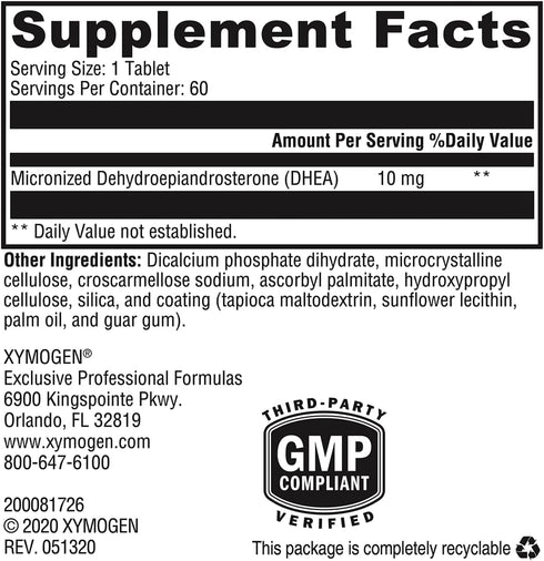 XYMOGEN DHEA 10 mg - Micronized DHEA to Support Healthy Androgen and Estrogen Levels + Adrenal Support - Dehydroepiandrosterone DHEA Supplement fo...