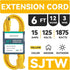 6 ft Indoor Extension Cord - 12/3 SJTW 15 AMP Heavy Duty Yellow Extension Cable with 3 Prong Grounded Plug - Power Cord for Lawn, Garden, Applianc...