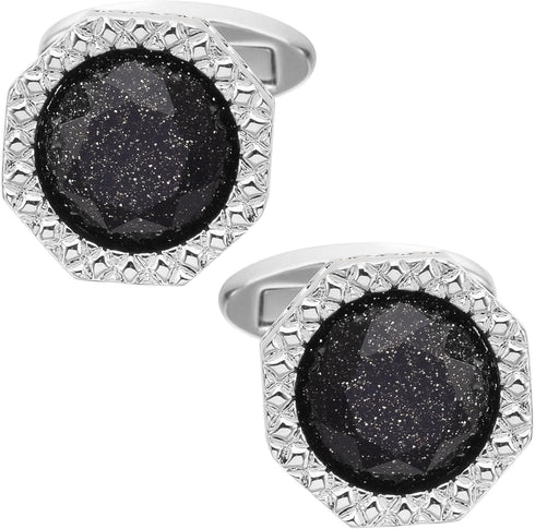 Octagon Black Obsidian Gemstone Men's Cufflinks In Gift Case Silver / 14K Gold Plated Cufflinks for Men Jewelry for Wedding Party Business Birthda...