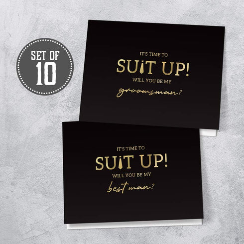 Hat Acrobat Groomsman Proposal Cards 8 Will You Be My Groomsman and 2 Best Man Cards with Envelopes | Set of 10 Black and Gold Groomsmen Cards, Pe...