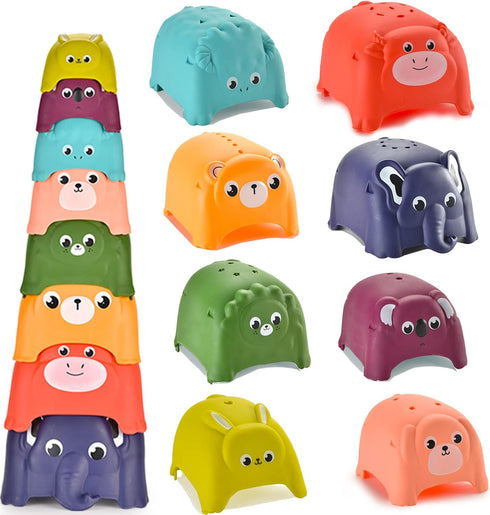Animal Stacking Cups Bath Toys for Toddlers, 8PCS Nesting Cups Set for Boys & Girls 1-3, Montessori Toys for Toddlers 6-12 Months Play for Indoor/...
