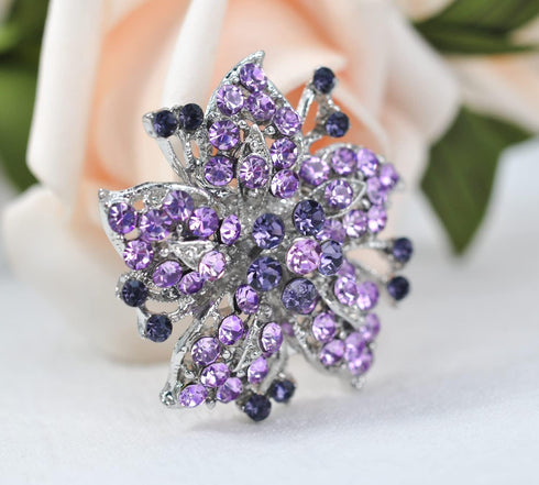 Gyn&Joy Silvery Tone Purple Violet Amethyst Colored Crystal Rhinestones Lily Floral Wedding Flower Brooch Pin...