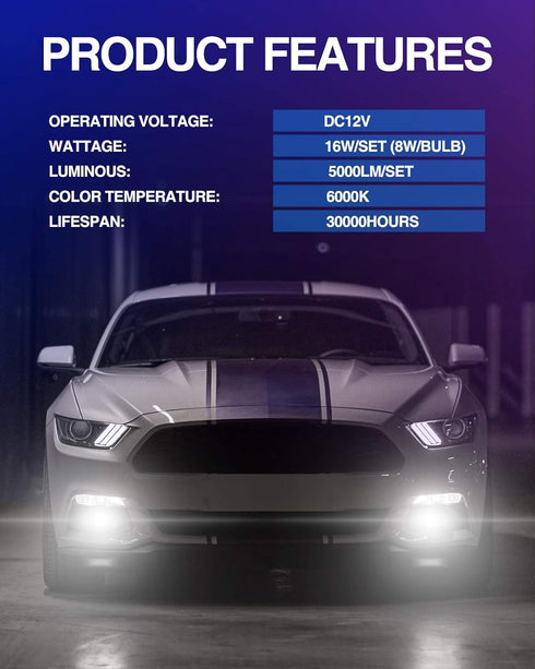 Marsauto H10 9145 LED Fog Light Bulb 9140 LED Fog Lamps Super Bright CSP Chips 6000K Cool White Play and Plug, 360-degree Illumination, Non-polari...