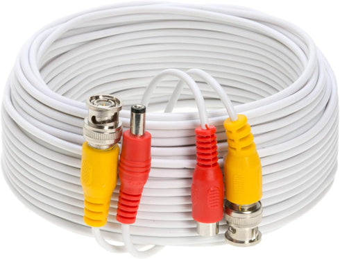 20FT White Premade BNC Video Power Cable Extension Wire for CCTV, Security Camera, DVR, Surveillance System, All in One Plug & Play Cord...