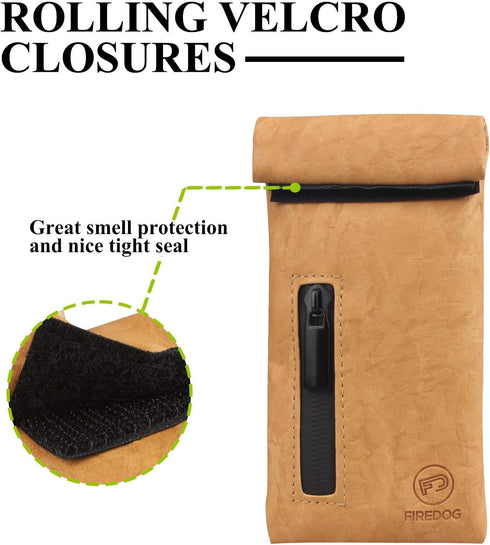 FIREDOG Smell Proof Bags, PU Leather Odor Proof Pouch for Dog Tested 3"x6" Small Travel Storage Pocket (Brown)...