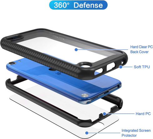 for iPod Touch 7th Generation Case,2 in 1 Shockproof iPod Case with 2 HD Screen Protectors,Hybrid Heavy Duty Protection Shock Resistant Cover for ...