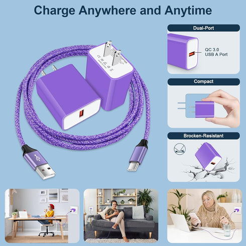 Adaptive Fast Charging USB Wall Charger Adapter + 6ft Android Charger Cable Type C for Samsung Galaxy S24,S23,A55,A15,A54,A14,A53,A13,A23,A03S,A12...