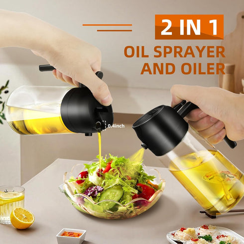 Oil Dispenser for Kitchen, 2 In 1 Oil Sprayer for Cooking, 16oz Olive Oil Dispenser Bottle, Glass Oil Sprayer And Dispenser for Cooking, Kitchen, ...