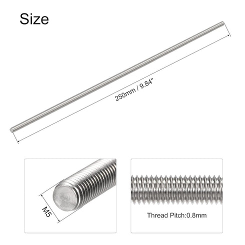 uxcell 4Pcs M5 x 250mm Fully Threaded Rod 304 Stainless Steel Right Hand Threads...
