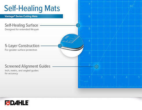 Dahle Vantage 10690 Premium Self-Healing Cutting Mat, 9"x12", 1/2" Grid, 5 Layers for Max Healing, Perfect for Crafts & Sewing, Blue...