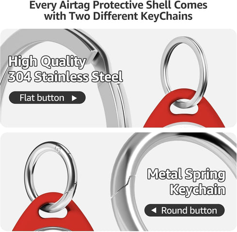 Airtag Holder Air Tag Case with 2 Keychains, Waterproof TPU Shell Protective Case with All Metal Keychain Stainless Steel Key Ring Clip, Airtag Ac...