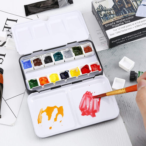 MYARTOOL Watercolor Tin Palette, Metal Empty Paint Case with 12 PCS Empty Half Pans for DIY Travel Watercolor Palette, Acrylic and Oil Painting...