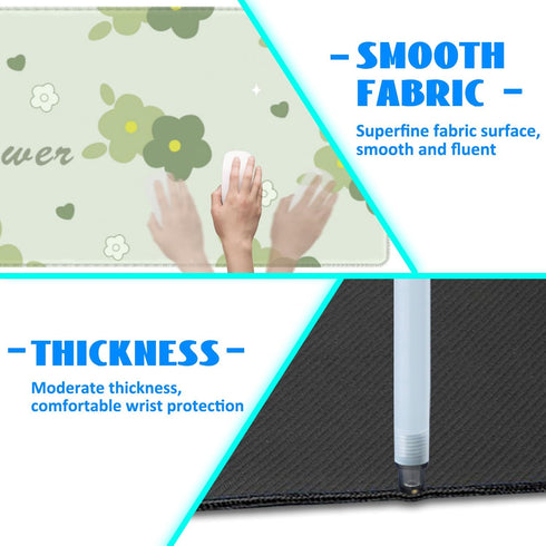 Desk Mat, Kawaii Green Flower Extended Gaming Mouse Pad Large, 31.5"x11.8" Big Mouse Pad with Non-Slip Base and Stitched Edge, Long Computer Keybo...