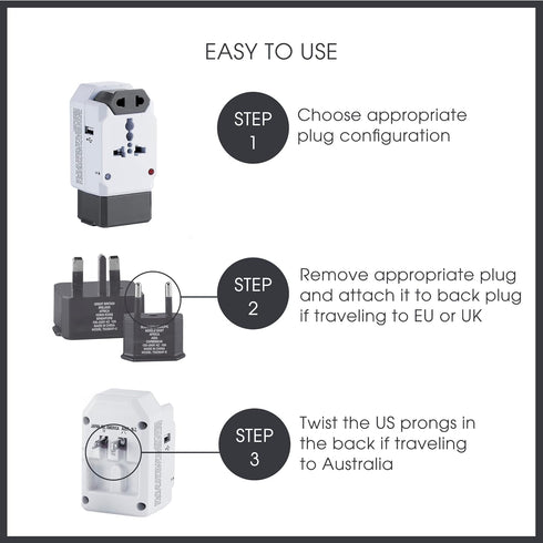 Conair Universal Travel Adapter with USB, European Plug Adapter with Surge Protection, All-in-One Travel Adapter Worldwide...