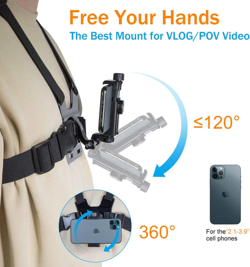 Mobile Phone Chest Strap Mount Harness and Head Strap Holder Kit for VLOG/POV Phone Holder Compatible with iPhone, Samsung, Google and GoPro, AKAS...