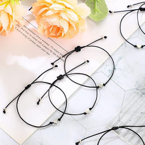 48 Pieces Heart Matching Bracelets for Friend Heart String Bracelet Heart Friendship Bracelets Matching Bracelets for Couples Black Adjustable Cou...