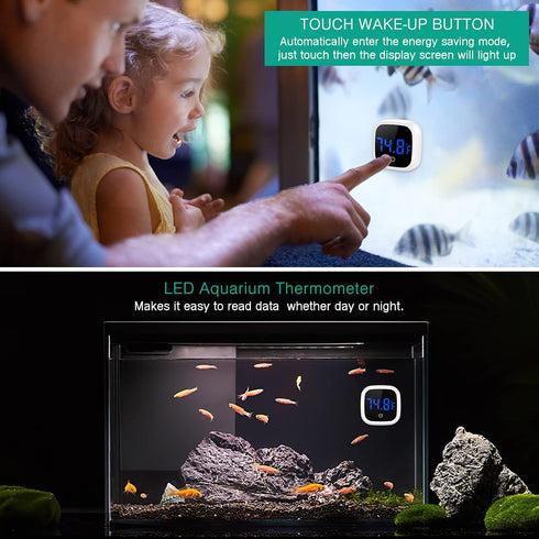 ORIA Digital Aquarium Thermometer, 2 Pack Stick-on Fish Tank Thermometer, Wireless Axolotl Thermometer with LED Touch Screen, Battery, 0.18? High ...