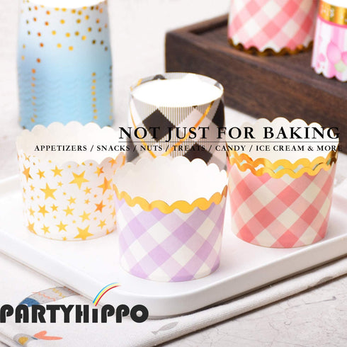 Party Hippo Cupcake Cups, 4.5 Oz 25 pcs Disposable Foil Muffin Liners, Gold Cupcake Baking Cups, Baking Cups (Unicorn)...