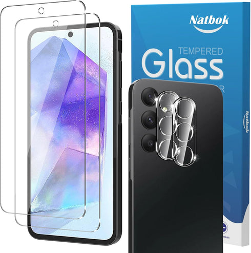 2+2 Pack for Samsung Galaxy A55 5G Screen Protector with Camera Lens Protector,Full Coverage 9H Tempered Glass Film,HD Clear Scratch Resistant,Bub...