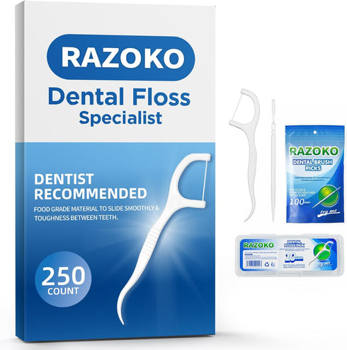 Dental Floss Picks Toothpicks 250pcs with Portable Cases and 100pcs BrushPicks Interdental Toothpicks...