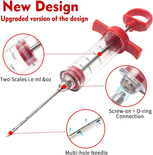 Meat Injector, TGE-V 1-oz Plastic BBQ Marinade Injector Kit, Turkey Injector Syringe (3 Stainless Steel Meat Needles +3 Replacement O Rings + 1 Cl...