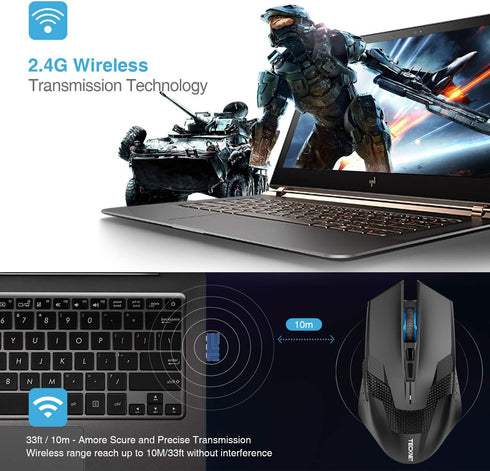 TECKNET Wireless Mouse, USB Cordless Computer Mouse with 8 Buttons, Ergonomic Design, High-Precision 5 Adjustable DPI for PC/Mac/Laptop...