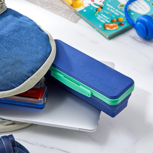 It's Academic Flexi Storage Box with Lid, Compact and Collapsible Pencil Case Design for Craft and School Supplies, Pink and Blue, 2 Pack...
