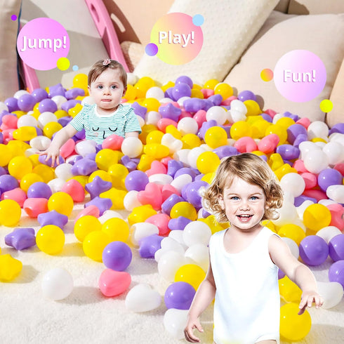 Ball Pit Balls Stars for Toddlers- 100 Pack 3 Shapes Balls Stars and Hearts for Ball Pit Playroom Playpen, Non-Toxic Plastic Toy Balls Shower Part...