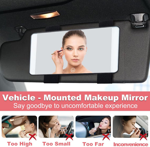 Car Visor Vanity Mirror, USB Rechargeable Visor Mirror with 3 Light Modes, Dimmable on Rear View Lighted Cosmetic Mirror for Car with Touch Screen...