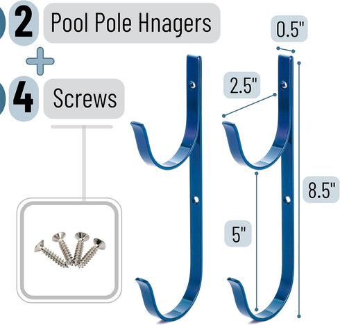 UNCO- Pool Pole Hanger, 2 Pack, Blue, Pool Hooks for Poles, Fence Hooks Pool, Pool Organizer, Pool Hangers for Poles and Hose, Pool Hanger, Outdoo...