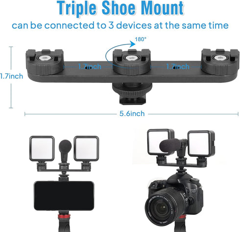 ChromLives Cold Shoe Mount Triple Shoe Mount Extension Bar Hot Shoe Adapter Camera Bracket with 1/4 Screw for Tripod/Microphone/LED Light Compatib...