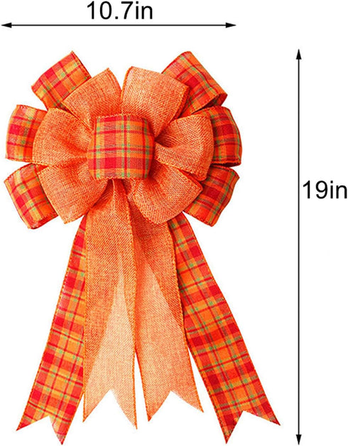 Orange Buffalo Plaid Burlap Bow for Thanksgiving, Fall, Christmas - Large Wreath, Tree Topper, Indoor/Outdoor Decoration...