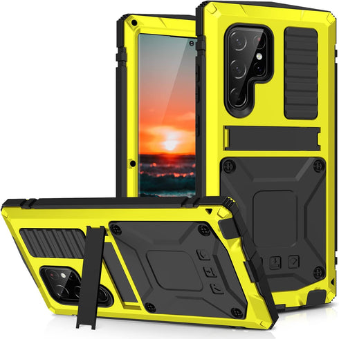 Samsung S22 Ultra 5G Metal case with Kickstand Screen Protector Case Sturdy Military Armor Durable Full Body Heavy Duty Shockproof Drop Tested Out...